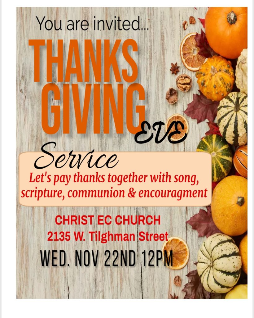 Thanksgiving Service on Wednesday November 22 at Noon at Christ EC ...